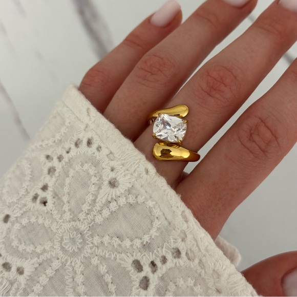 Retro Y2K Gold with diamond stone Vintage Ring Gift - Picture 3 of 5